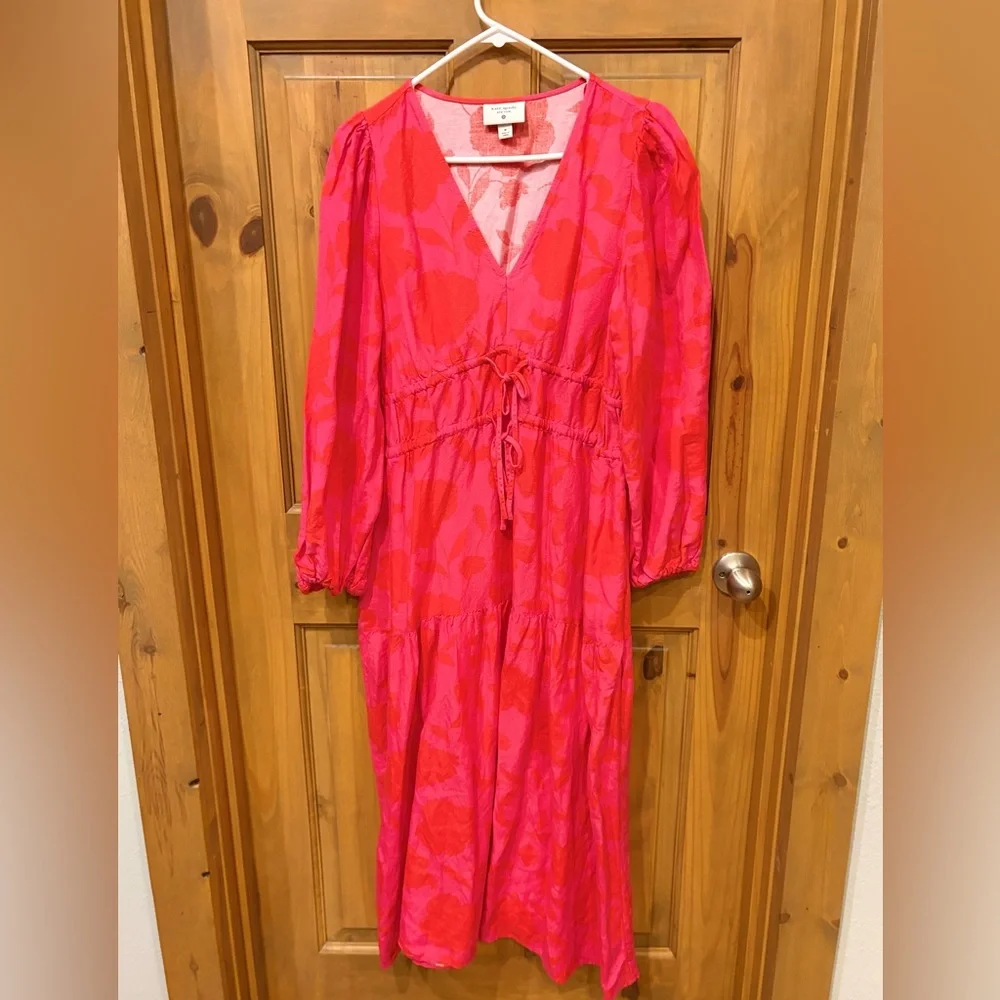 kate spade new york x Target Rose Linen Long Sleeve Maxi Dress, Pink/Red, Med - Picture 4 of 6